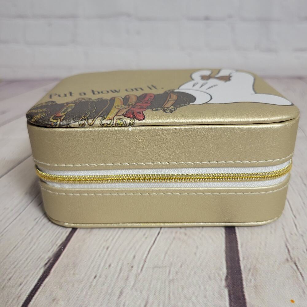 Disney Minnie Mouse Travel Jewelry Case with Zipper Gold Matte Metallic Faux - Picture 2 of 10